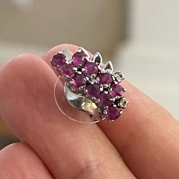 Ruby & white sapphire solid sterling silver single earring - Picture 3 of 8